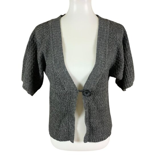 Nomadic Traders Gray Short Sleeve Cardigan Medium Textured Knit Button Front - Picture 1 of 3